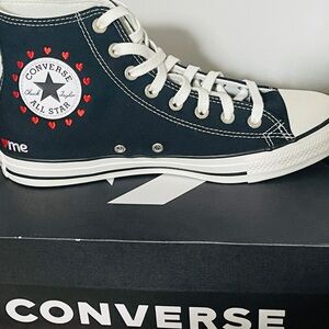 NEW Converse Valentine’s Day Black High-Tops with Pink and Red Heart Accents